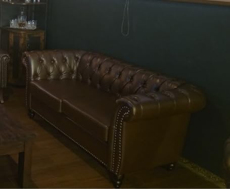 ORRD Chesterfield Sofa Leather, Modern PU Tufted Couch 3 Seater with Rolled Arms and Nailhead for Living Room, Bedroom, Office, Apartment (Dark Brown) customer photo 2