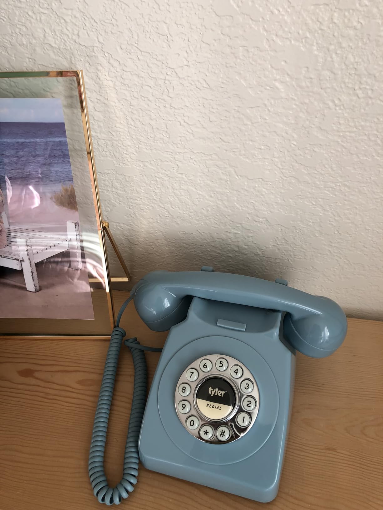 Tyler Retro Style Landline Phone, Push Button Rotary Look, Large Button Vintage Corded Phone, Power Outage Safe, Redial Button, Old Classic Retro Phone (Retro Blue) customer photo 2