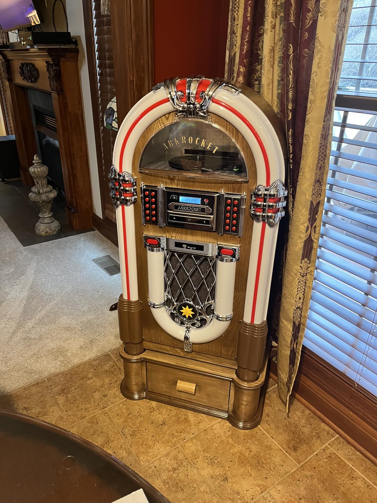 Arkrocket Full Size Jukebox Vinyl Record Player Bluetooth USB SD CD Player Radio Retro Turntable Classic Jukebox (Taurus II + Stand - Oak) customer photo 1
