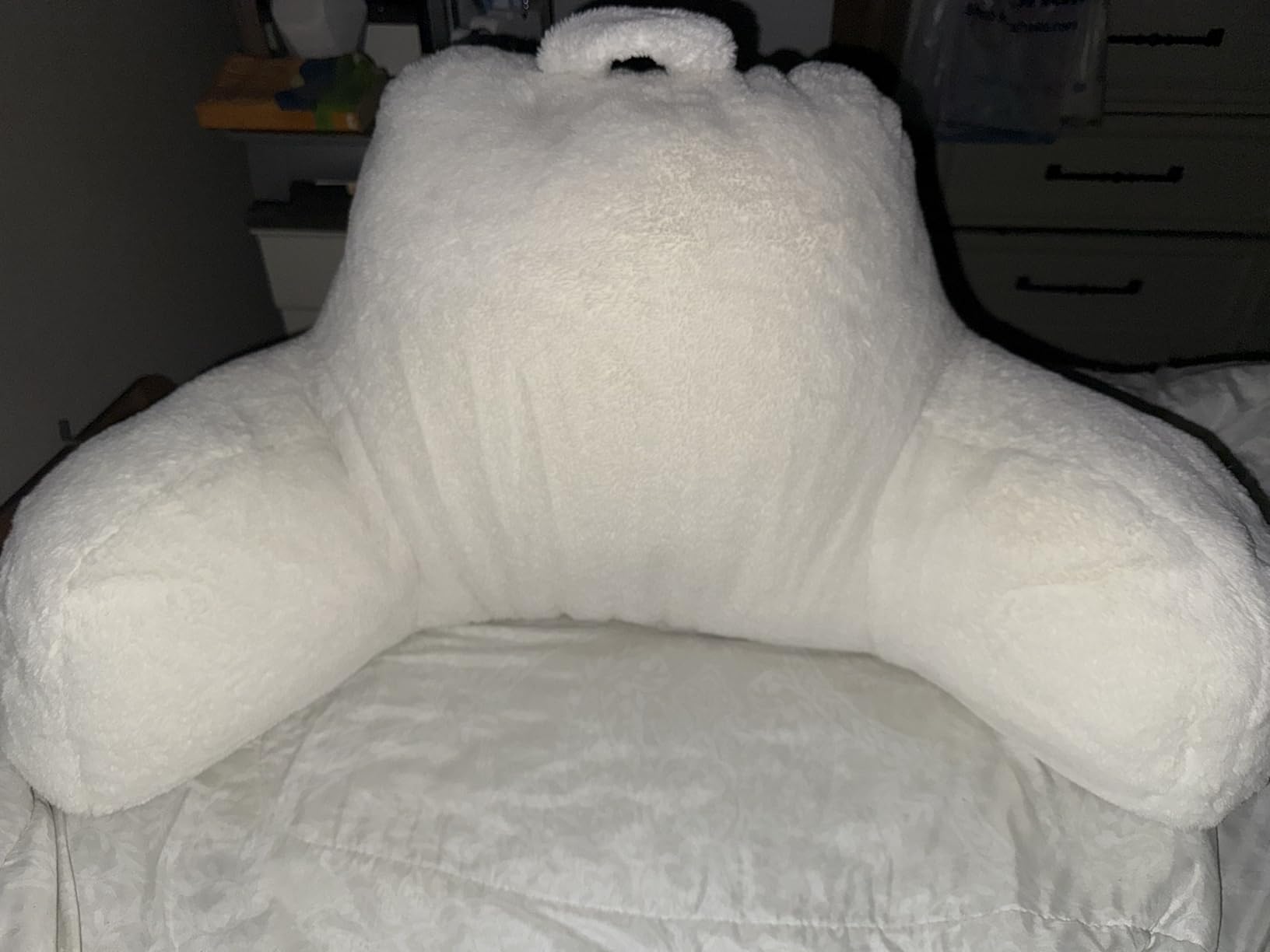 Faux Fur Reading Pillow Bed Wedge Large Adult Children Backrest with Arms Back Support for Sitting Up in Bed/Couch for Bedrest, Ivory customer photo 1