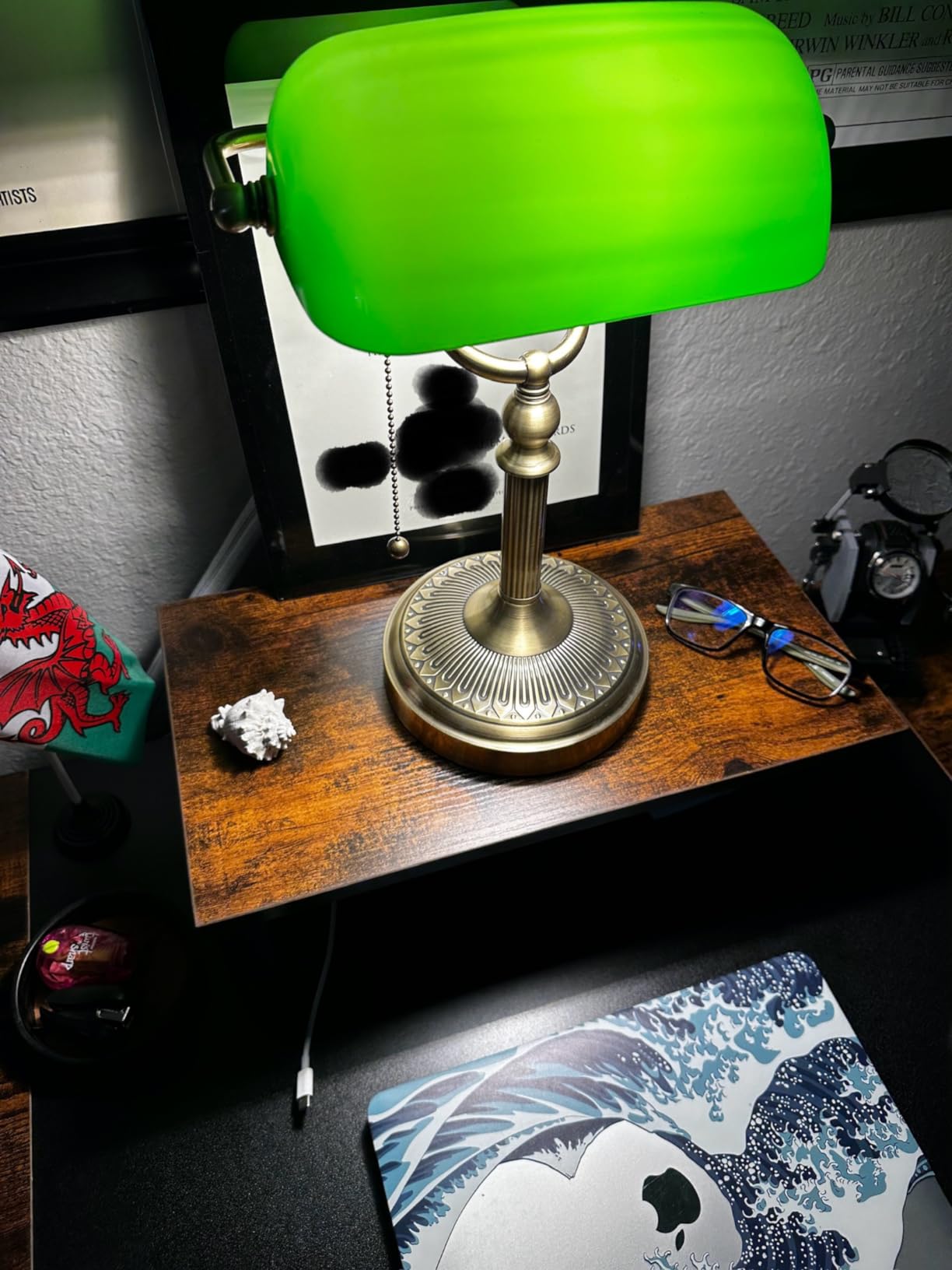 Green Glass Bankers Desk Lamp with Pull Chain Switch Plug in Fixture customer photo 1