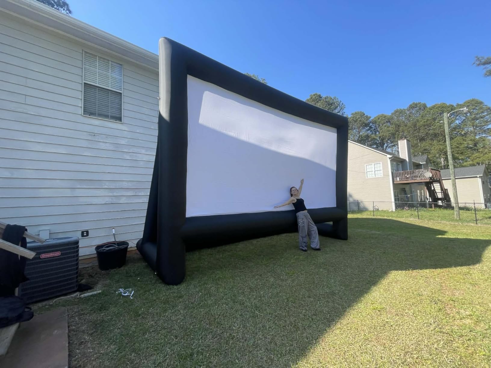 Inflatable Projector Screen, 16FT Blow Up Movie Screen Outdoor Projector, Easy Set Up One-Piece Design Front & Rear Projection with Air Blower for Outside Backyard Family Movie Night Pool Party customer photo 1