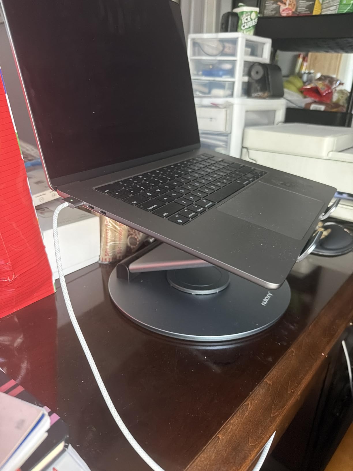 Nulaxy Telescopic 360 Rotating Laptop Stand for Desk Adjustable Height Swivel Pull Out Design Ergonomic Laptop Riser Standing Desk Converter Fits All 10-17