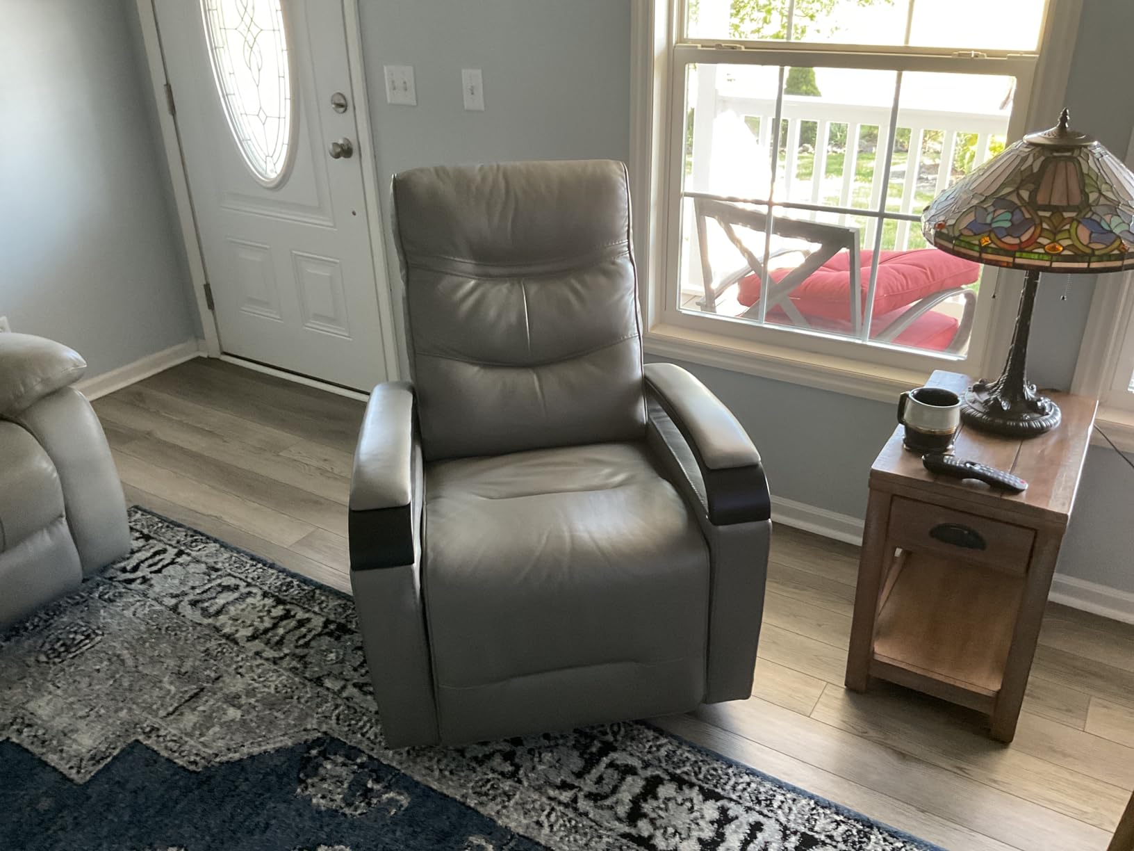 CHITA Genuine Leather Power Swivel Glider Rocker Recliner, FSC Certified Mid Century Modern Recliner Chair for Adults, Adjustable Power Headrest, for Nursery and Living Room, Cognac Brown customer photo 1