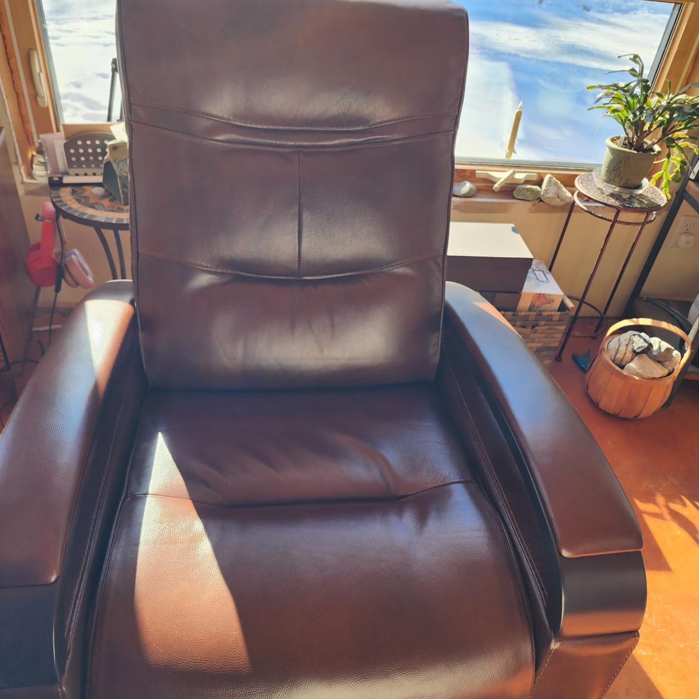 CHITA Genuine Leather Power Swivel Glider Rocker Recliner, FSC Certified Mid Century Modern Recliner Chair for Adults, Adjustable Power Headrest, for Nursery and Living Room, Cognac Brown customer photo 2