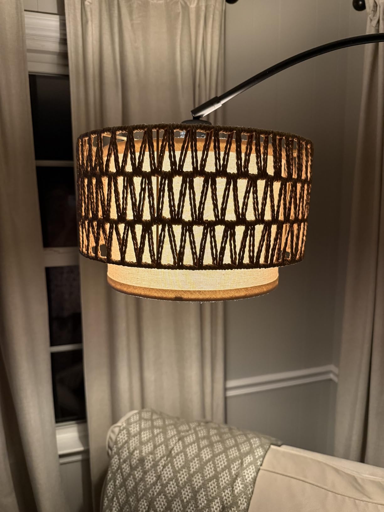 Seaside village Arc Floor Lamps for Living Room, Modern Standing Lamp with Adjustable Hanging Drum Shade, Tall Pole Lamp with Foot Switch, Over Couch Arched Reading Light customer photo 2