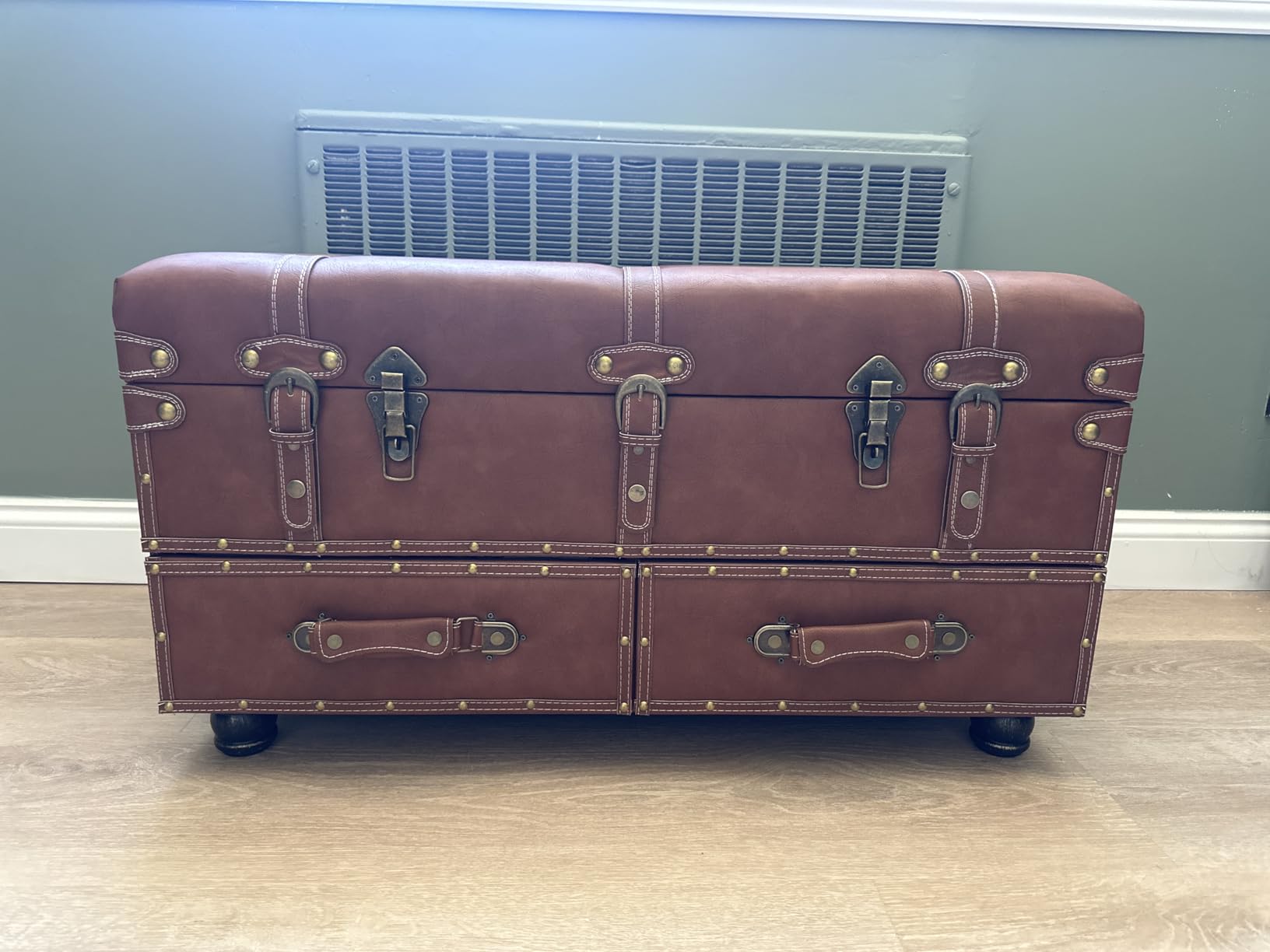 Vintage Mid-Century Storage Ottoman Bench - Upholstered Padded Chest for Entryway, Bedroom, Living Room - Dark Magenta customer photo 2