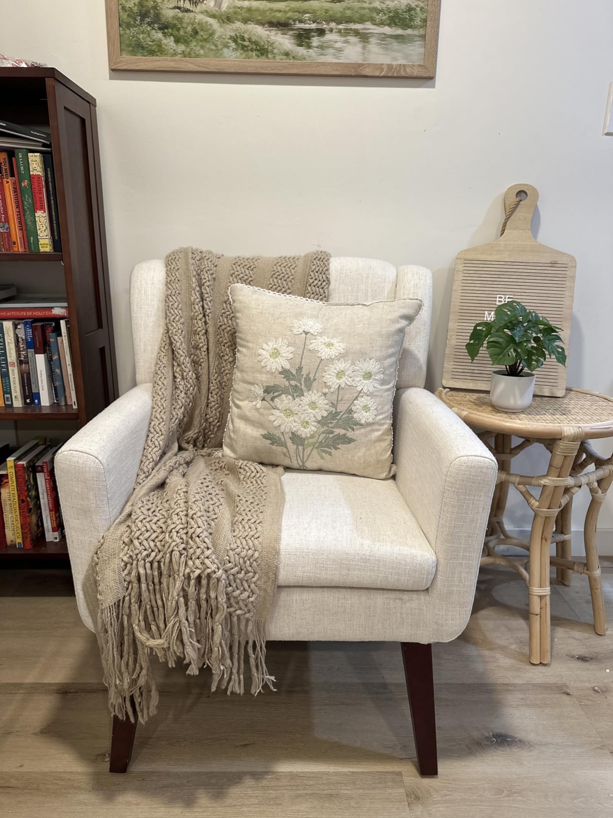 Living&Giving Accent Chair Button-Tufted Upholstered Living Room Chairs Comfy Reading Mid Century Modern with Linen Fabric Lounge Arm for Bedroom customer photo 2