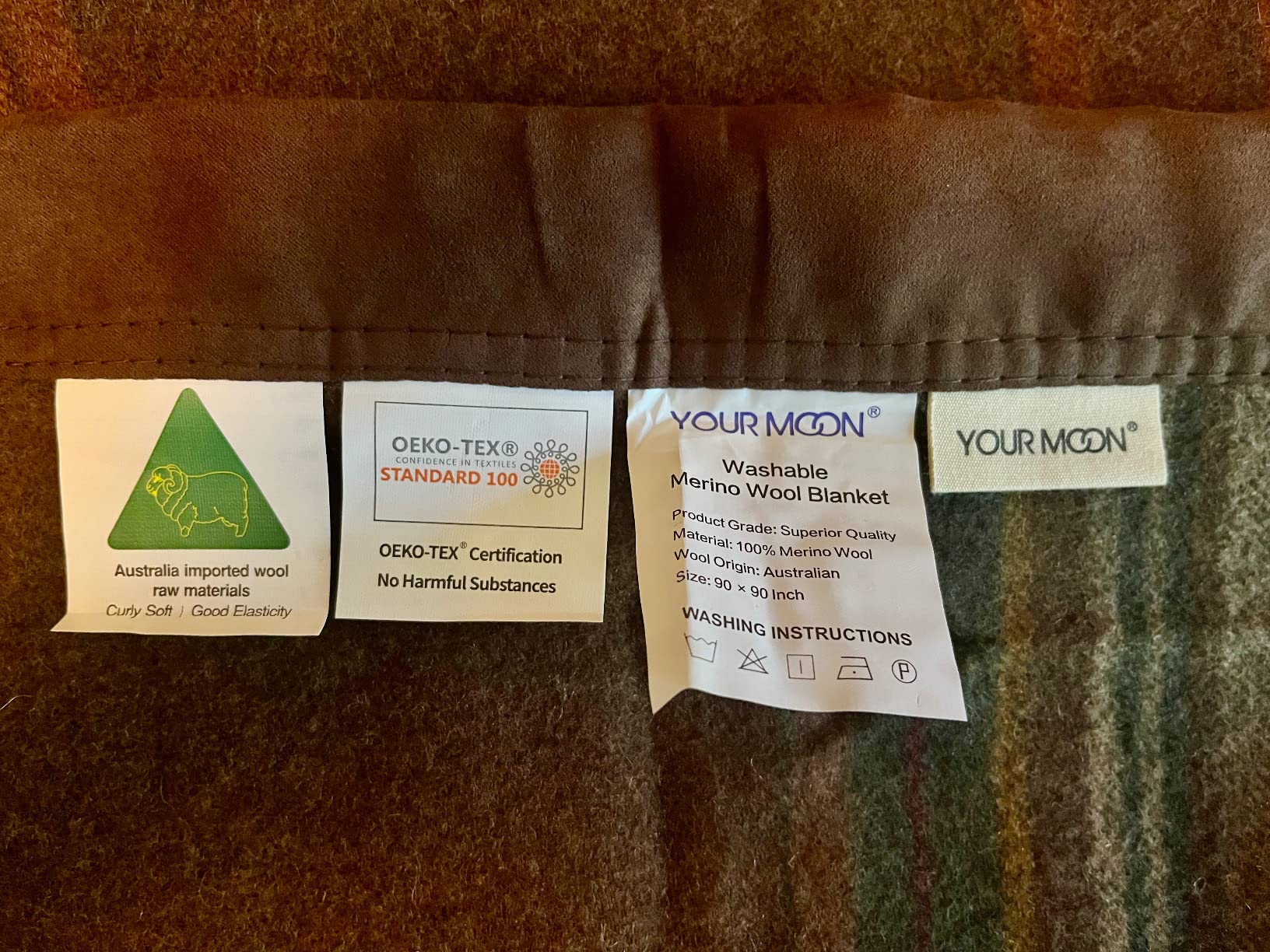 YOUR MOON 100% Pure Merino Wool Blanket Queen Size, Natural Australian Wool, Hypoallergenic (Plaid Brown) customer photo 1