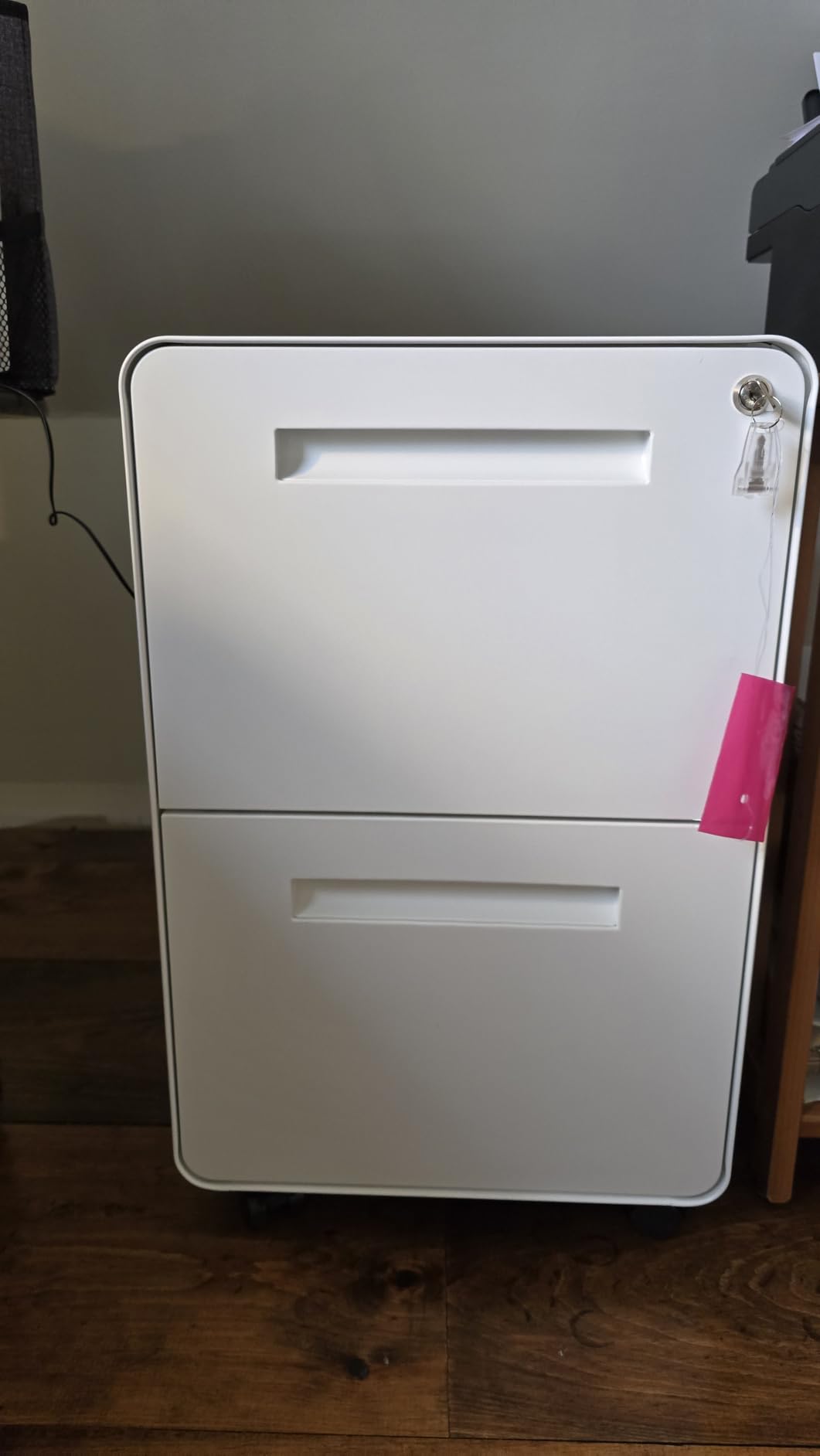 Laura Davidson Furniture Stockpile 2 Drawer Mobile File Cabinet with Lock - Under Desk Metal Filing Cabinet, Legal/Letter File Folders, Wheels and Stationary Feet, Pre-Assembled, White/Wood customer photo 2