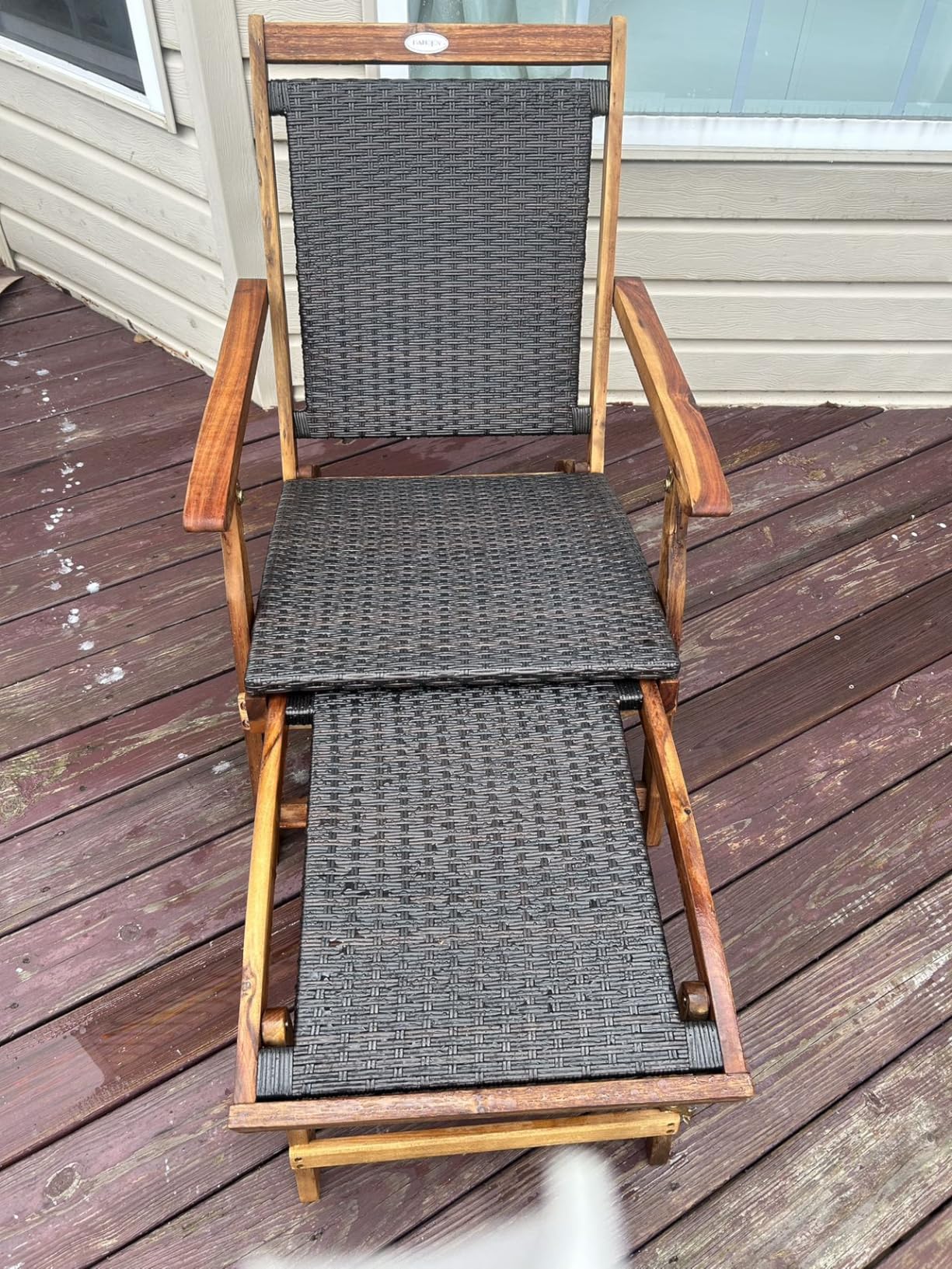 RELAX4LIFE Patio Chaise Lounge Chair - Acacia Wood Folding Rattan Wicker Chair w/Retractable Footrest, Space-Saving Ergonomic Deck Chair for Garden, Poolside, Patio customer photo 1