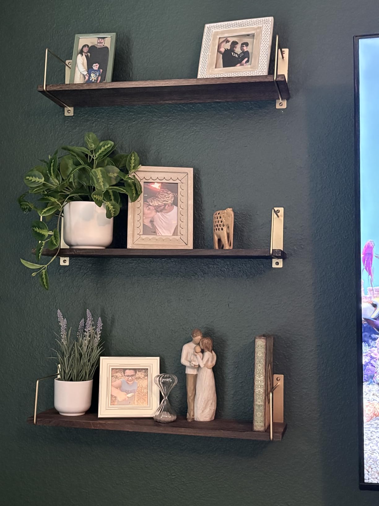 Floating Shelves - 24 Inch Wall Mounted Set of 3 Rustic Wood Shelves for Wall Decor and Living Room Storage (Brown) customer photo 2