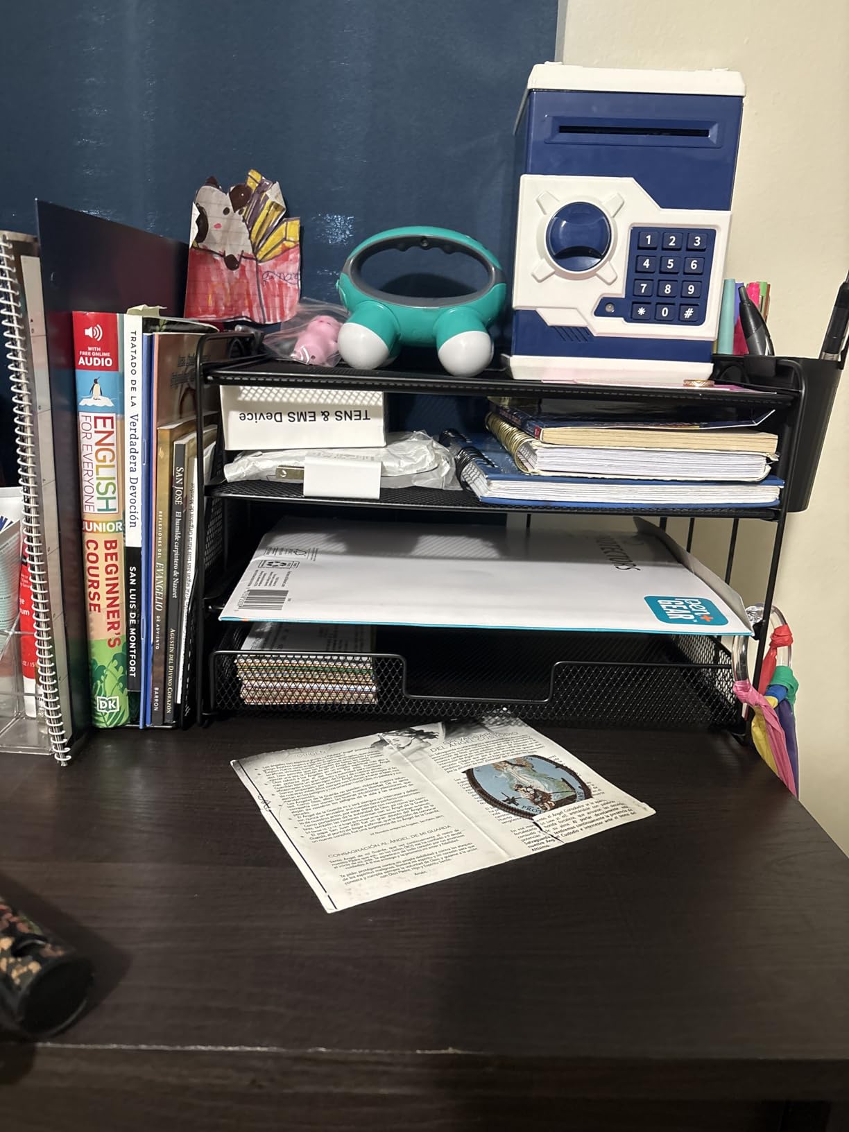 OPNICE Desk Organizer, 4-Tier Desktop File Organizer with Drawer and 2 Pen Holders, Office Desk Accessories, File Sorters, Workspace Organizers for Office Supplies(Black) customer photo 1