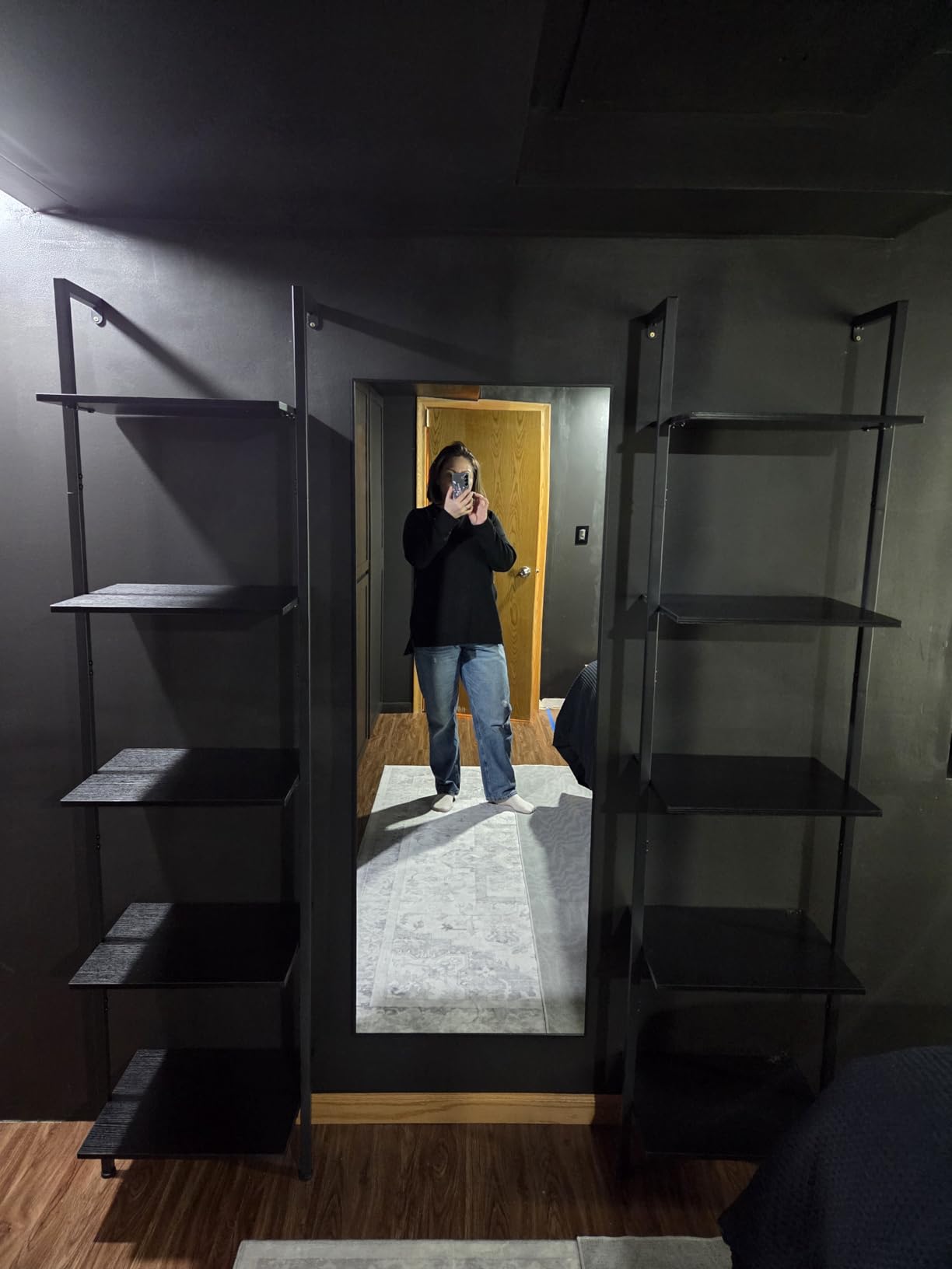 ELYKEN Ladder Shelf, 5-Tier Wood Wall Mounted Bookshelf with Metal Frame, Vintage Open Display Organizer Rack, Leaning Storage Shelves for Living Room, Bedroom, Home Office, Black customer photo 1