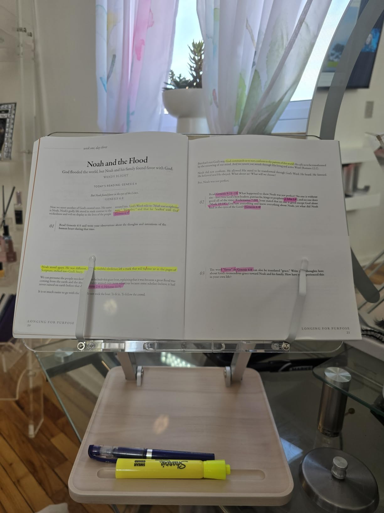 Adjustable Acrylic Book Stand for Reading, Book Holder with Pen Slot, Foldable Desktop Riser for Laptop, Recipe, Textbook - Hands-Free Cookbook Stand, Clear Design with Page Clips customer photo 2