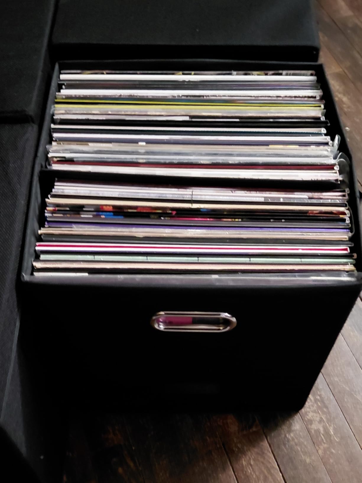 Sturdy Vinyl Record Storage Box - Album Storage Holds up 50+ Single Record, LP Storage Organizer Crate With Lid, Decorative Moving Box For Records, Solutions to Protect Your Precious Collection Black customer photo 2