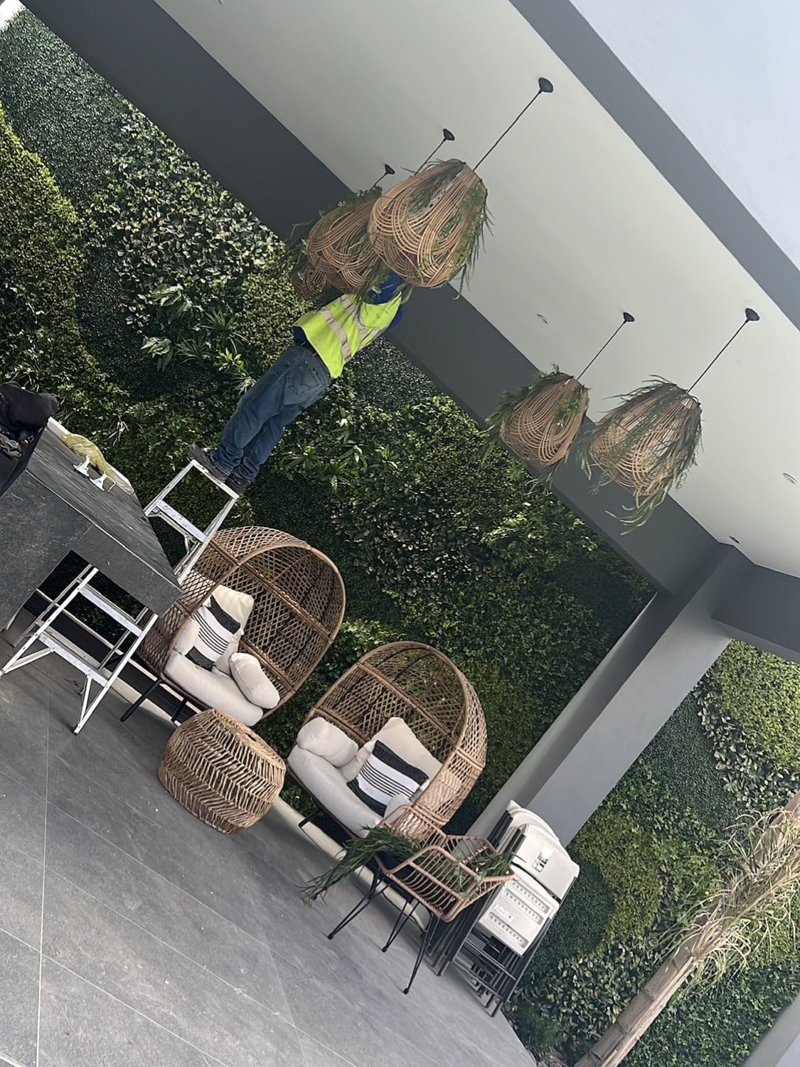 KROFEM 5 Piece Wicker Bistro Patio Conversation Furniture Set, Includes 2 Chairs, 2 Ottomans, and Side Table, Ideal for Porch, Balcony, Deck, Backyard, Natural customer photo 1