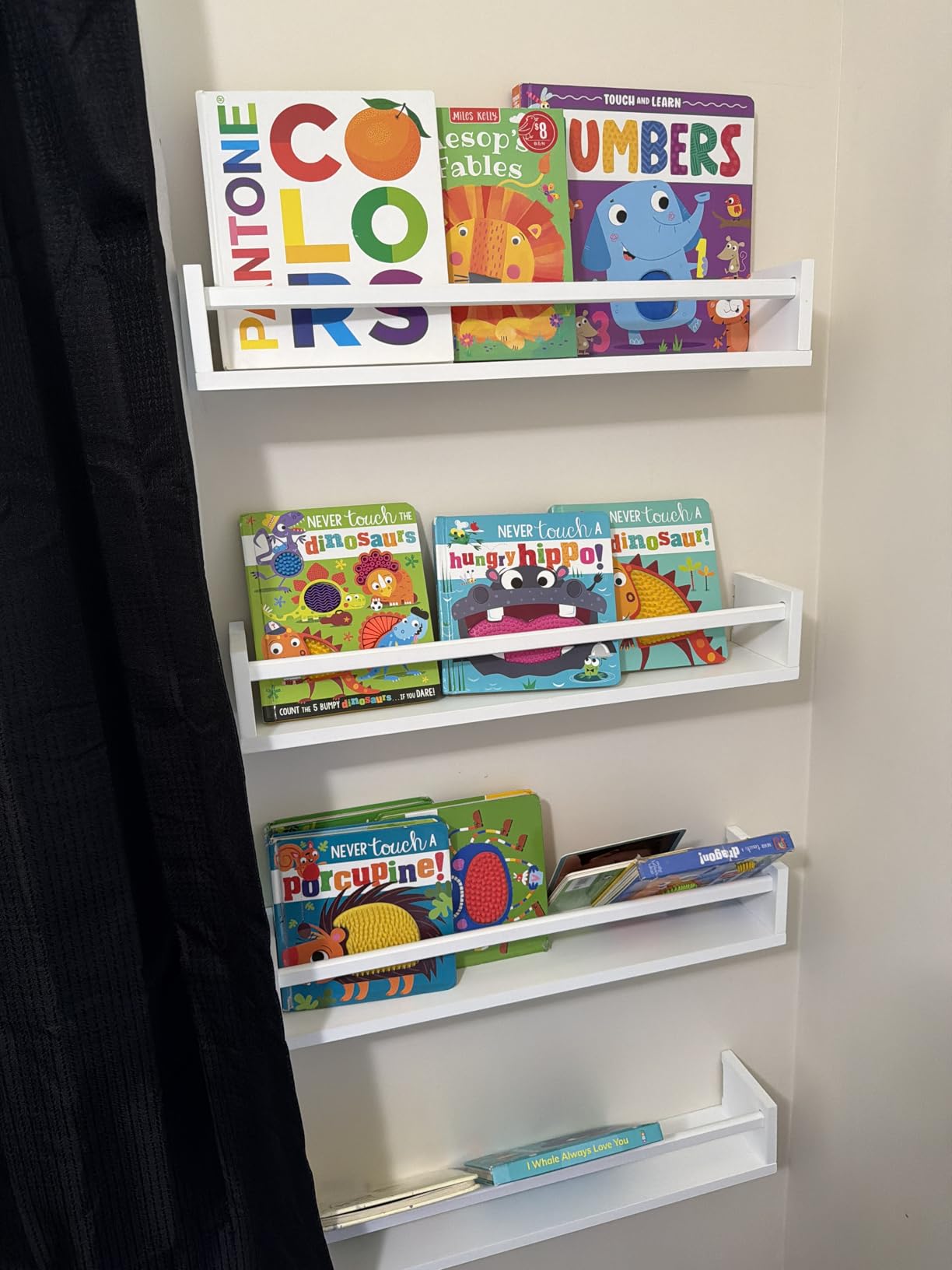 Fixwal Floating Bookshelves for Wall, 16.5 Inch Wood Nursery Book Shelves Set of 3, Baby Kids Decor, Solid Wood Wall Mounted Shelves for Books, Toys and Decor Storage (White) customer photo 2