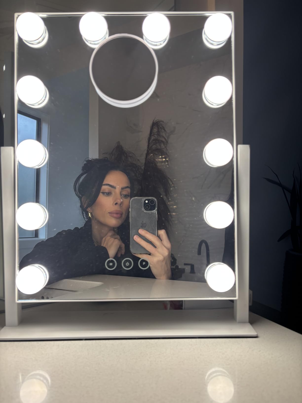 Kotdning Vanity Mirror with Lights, Lighted Vanity Mirror with 12 Dimmable Bulbs for Dressing Room & Bedroom, 3 Color Lighting, Modes Detachable 10x Magnification 360°Rotation (White) 14.6