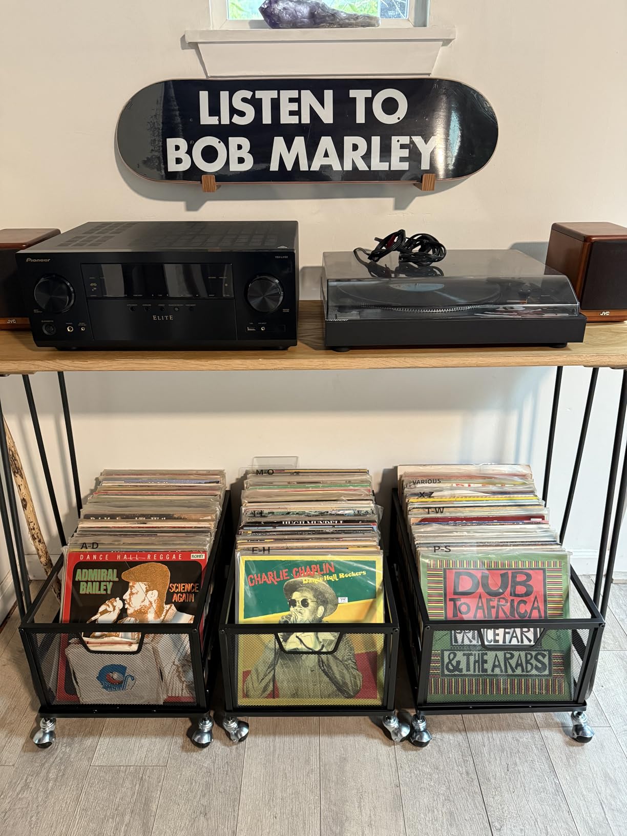 Playboda Metal Vinyl Record Storage Crate with Wheels, Vinyl Record Holder for Albums, Vinyl Record Storage Rack - Holds up to 100 LP customer photo 1