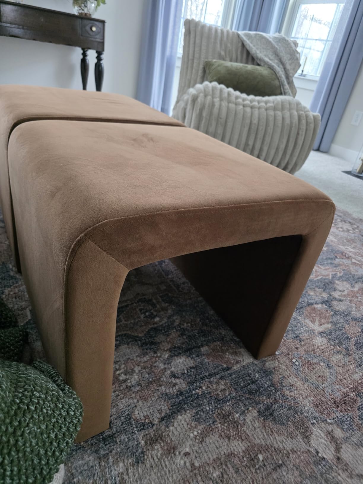 HomePop Modern Channel Tufted Ottoman | Homepop Home Decor | Ottoman for Living Room & Bedroom - Cream Boucle customer photo 1