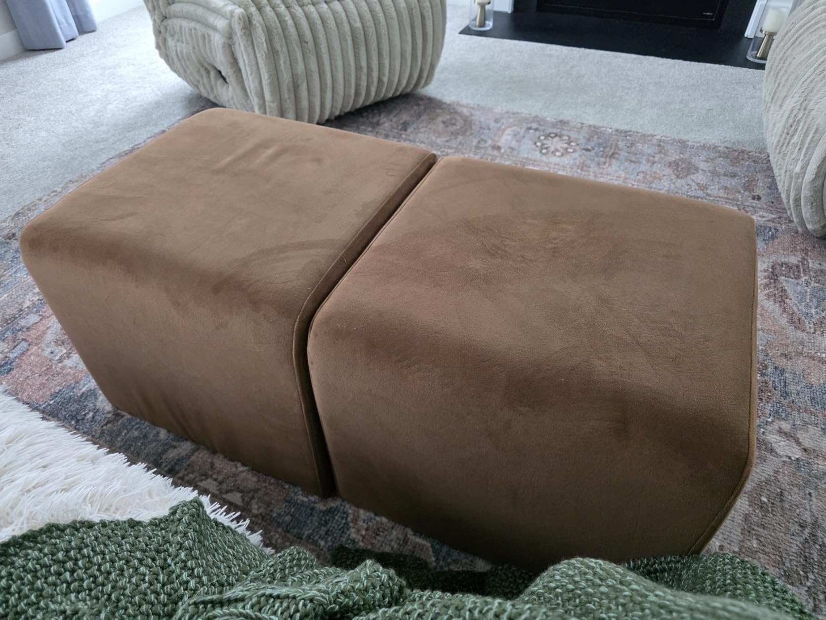 HomePop Modern Channel Tufted Ottoman | Homepop Home Decor | Ottoman for Living Room & Bedroom - Cream Boucle customer photo 2