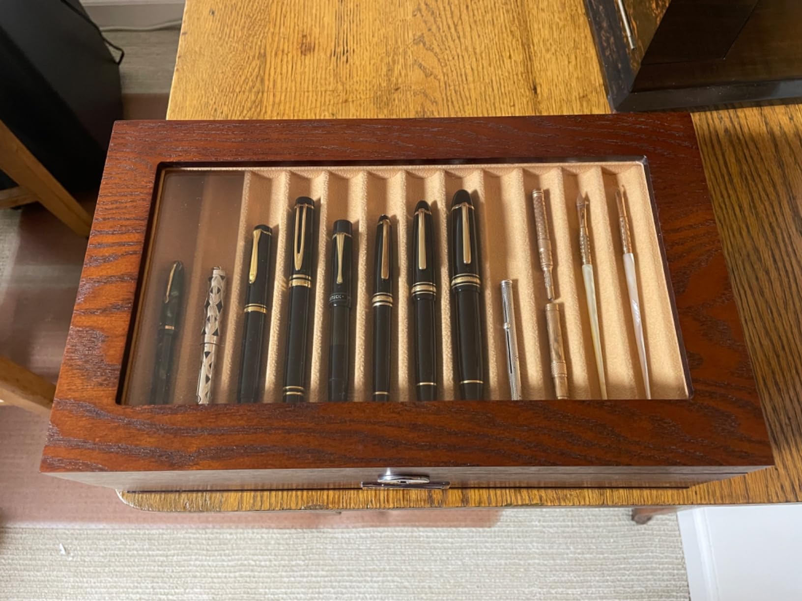 Pen Display Case with 36 Pen Slots, Fountain Pen Case, Wood Pen Storage Organizer, Pen Box Display for Men Gift, Pen Collector with Glass Window (Brown Ash Veneer Finish, Creamy-White Velvet) customer photo 2