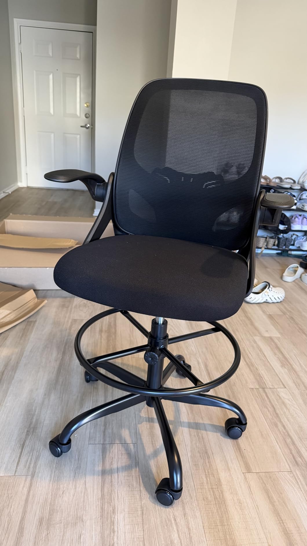 Kensaker Drafting Chair Tall Office Chair, Ergonomic Standing Desk Chair with Adjustable Foot Ring and Flip-up Armrests, Mesh Computer Chair for Art Studio, 300 LBS, Black customer photo 2