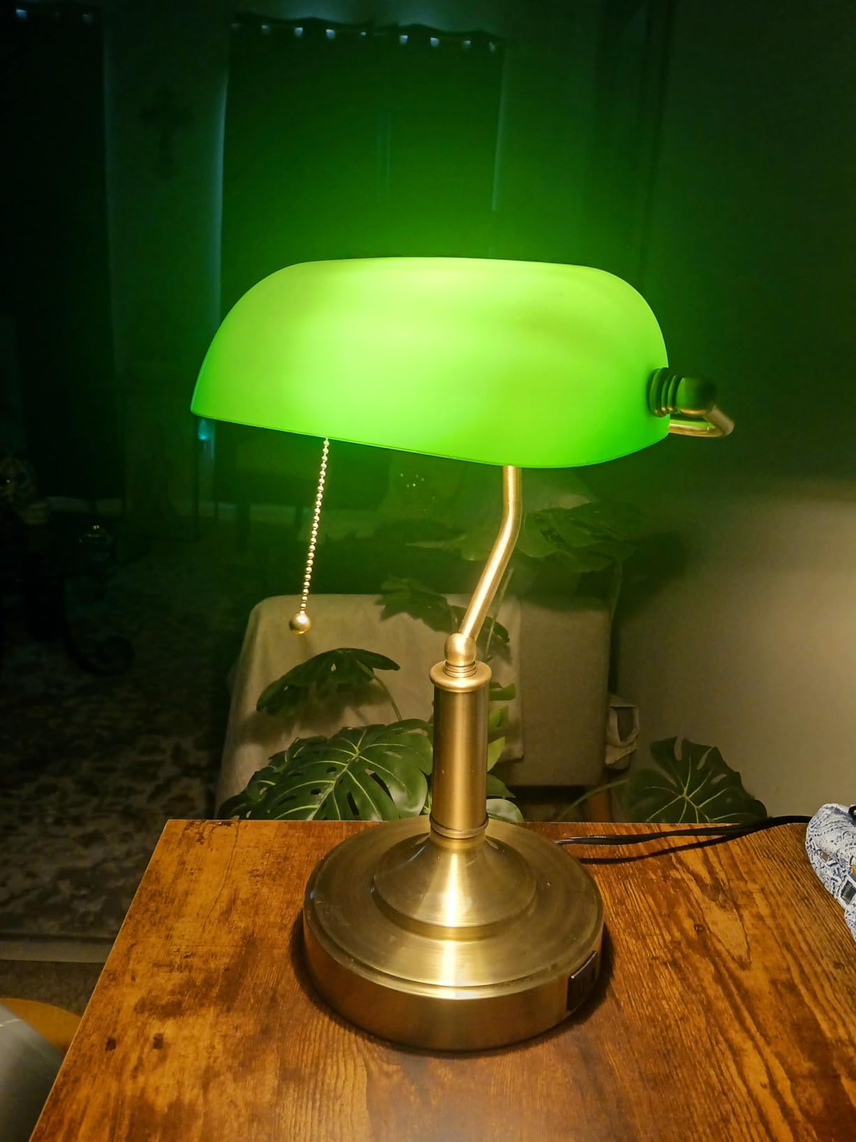 LINNMON Bankers Lamp, Green Desk Lamp with Pull Chain Switch, Retro Lamp with USB and Type C Charging Ports, Vintage Lamp for Home Office, Piano, Library (Retro) customer photo 1