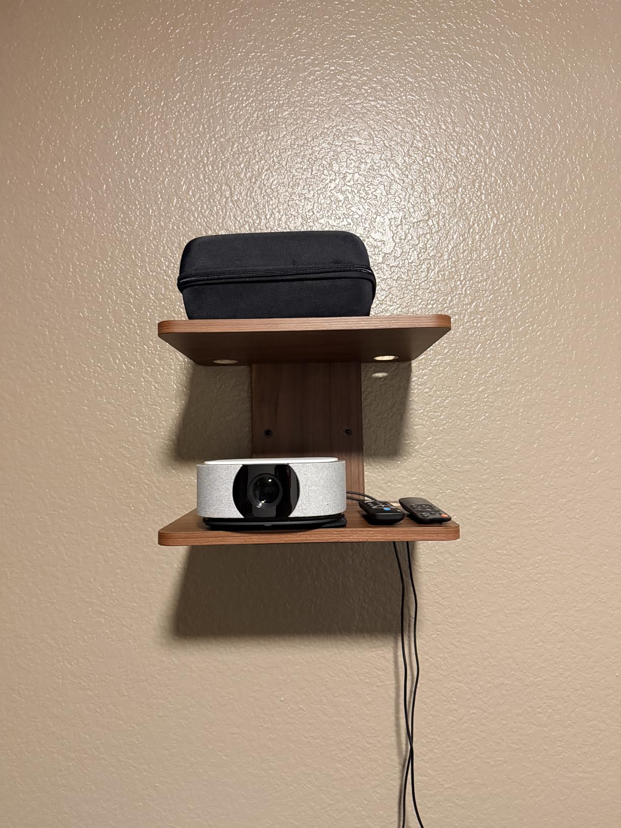 WALI Floating TV Shelf, 2 Tier Projector Shelf for DVD Players, Routers, Game Consoles, Cable Boxes, Living Room Decor Accessories, Wall Mount Shelves Holds Up to 22lbs (CS202N), 2-Shelf, Walnut Brown customer photo 2