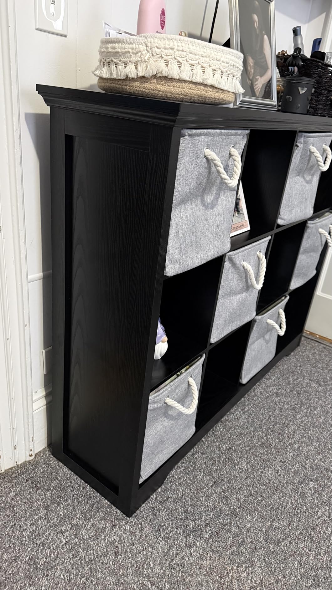 OSCHF Cube Storage Bookcase with Base - Wooden 3 Tiers Floor Standing Open Shelf Cabinet for Home and Office, 12-Cube Lattice Bookshelf, Black customer photo 2