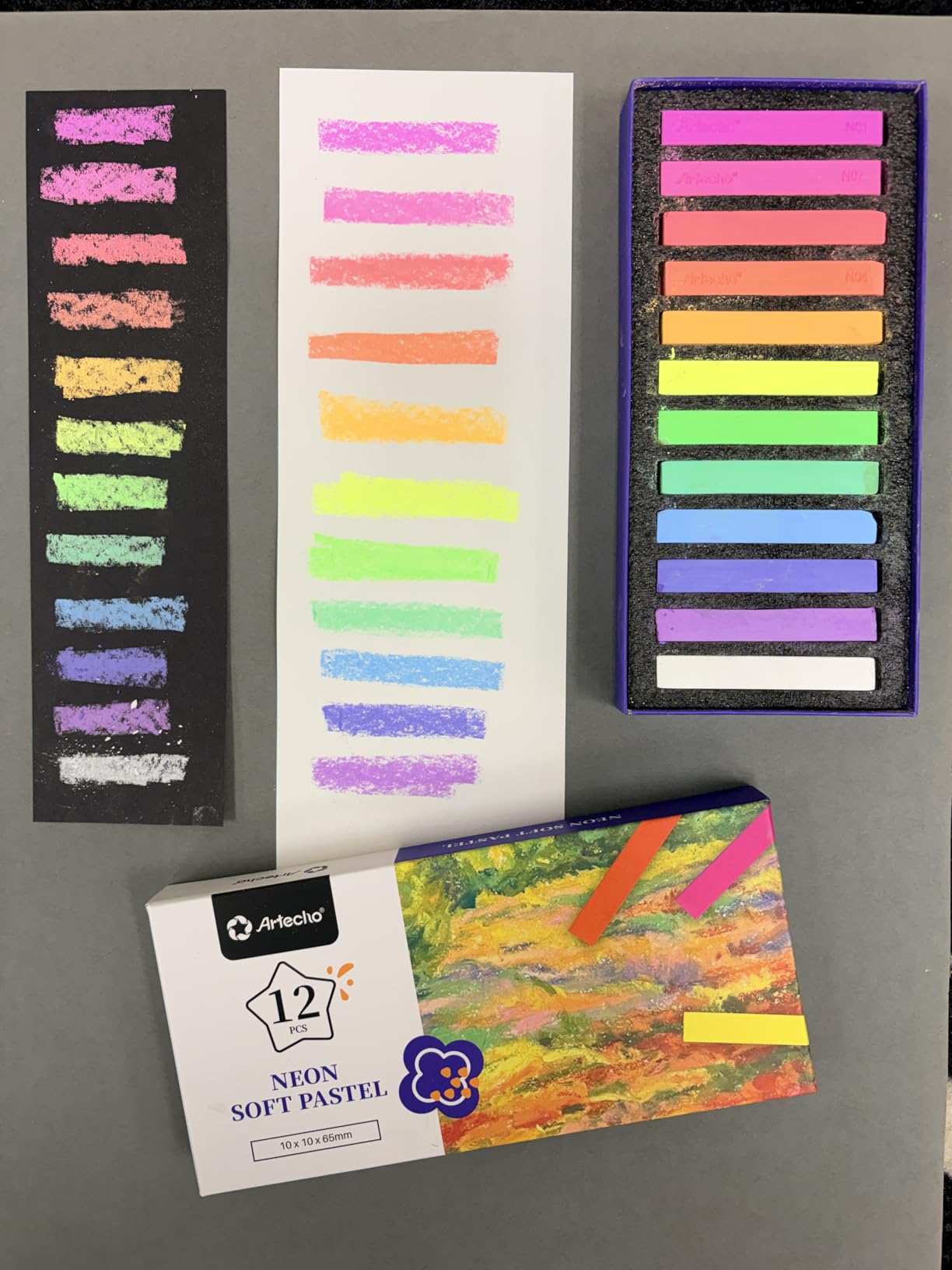 Artecho 50pcs Soft Pastels, 48 Colors Including 4 Fluorescent Colors, Square Chalk for Drawing, Blending, Layering, Shading customer photo 2