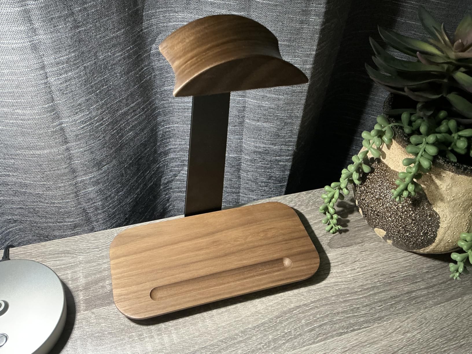 UPERGO Walnut Headphone Stand, Wood Headset Stand for Desk with Storage Base customer photo 2