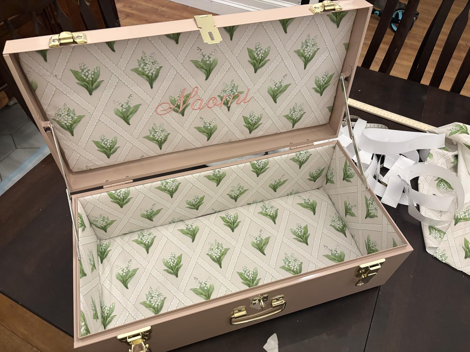 Vixmenos Decorative Large Metal Box Storage Trunk Chest Set of 2 College Dorm Organizer with Hardware Hasps and Handle for Home Decor, 23.7X14.2X9.5 Inches (Beige and Orange) customer photo 1