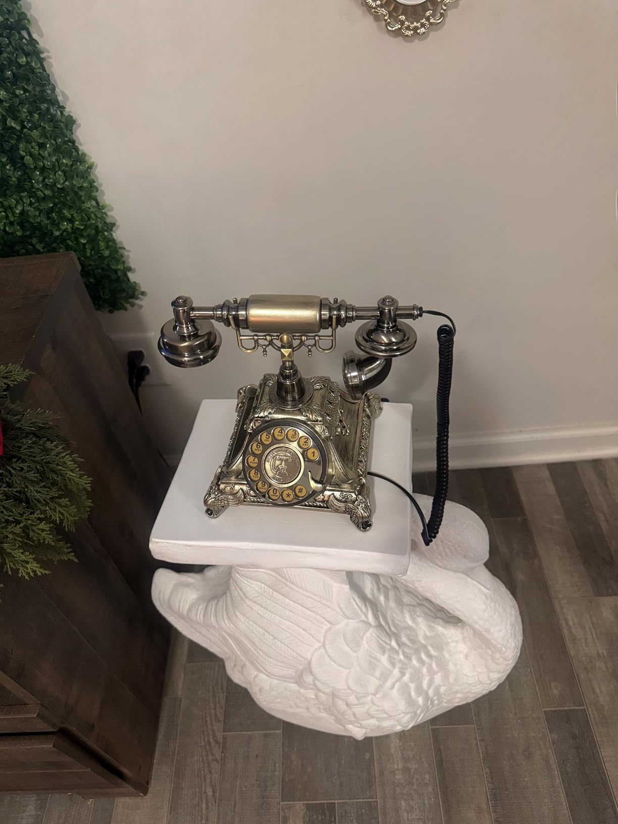 Vintage Telephone, Retro Rotary Dial Telephone, Corded Old Fashion Antique Landline Telephone Decor, Antique Phone for Home Office Hotel Decoration (Bronze) customer photo 1