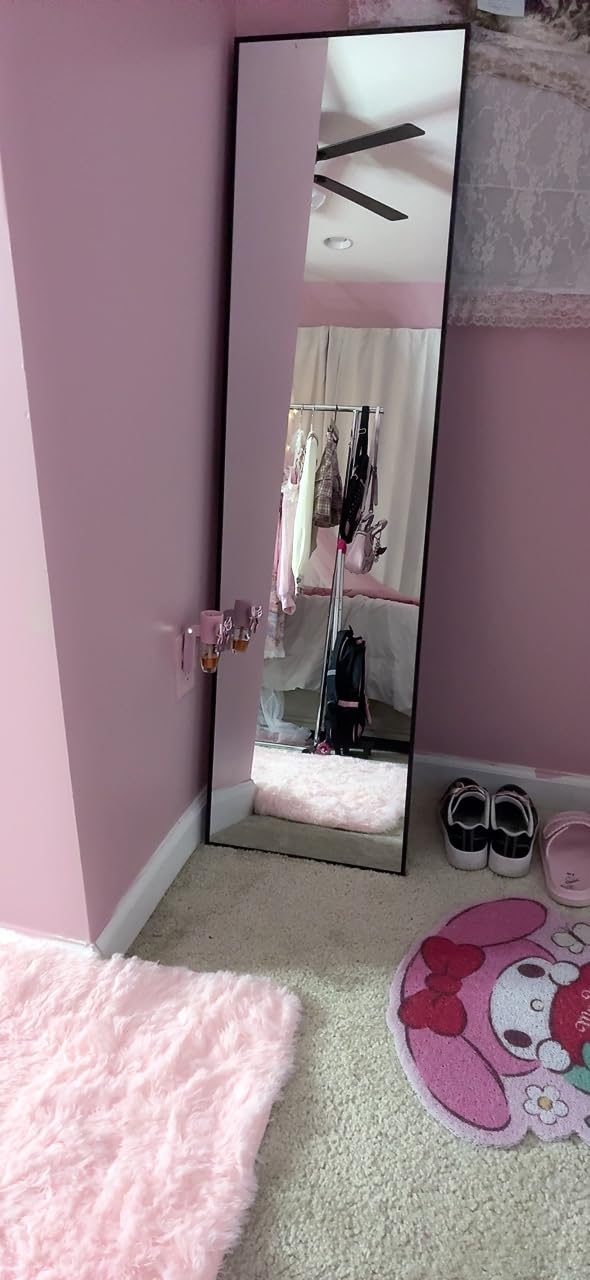 Delma Wall Full Length Mirror, Standing Mirror Full Body, Large Floor for Wall Door Bedroom Bathroom Living Room with Aluminium Frame (56x15-Black) customer photo 2