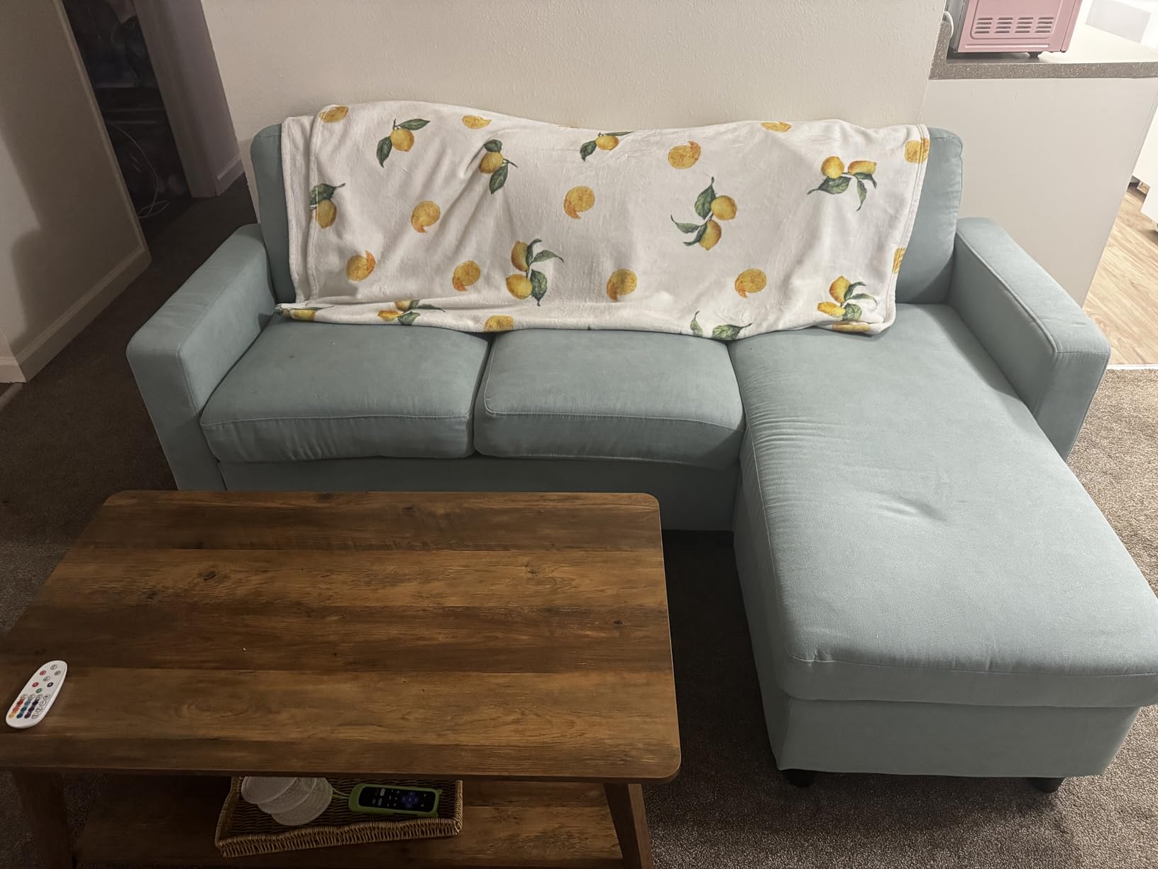 Best Choice Products Upholstered Sectional Sofa for Home, Apartment, Dorm, Bonus Room, Compact Spaces w/Chaise Lounge, 3-Seat, L-Shape Design, Reversible Ottoman Bench, 680lb Capacity - Light Blue customer photo 1
