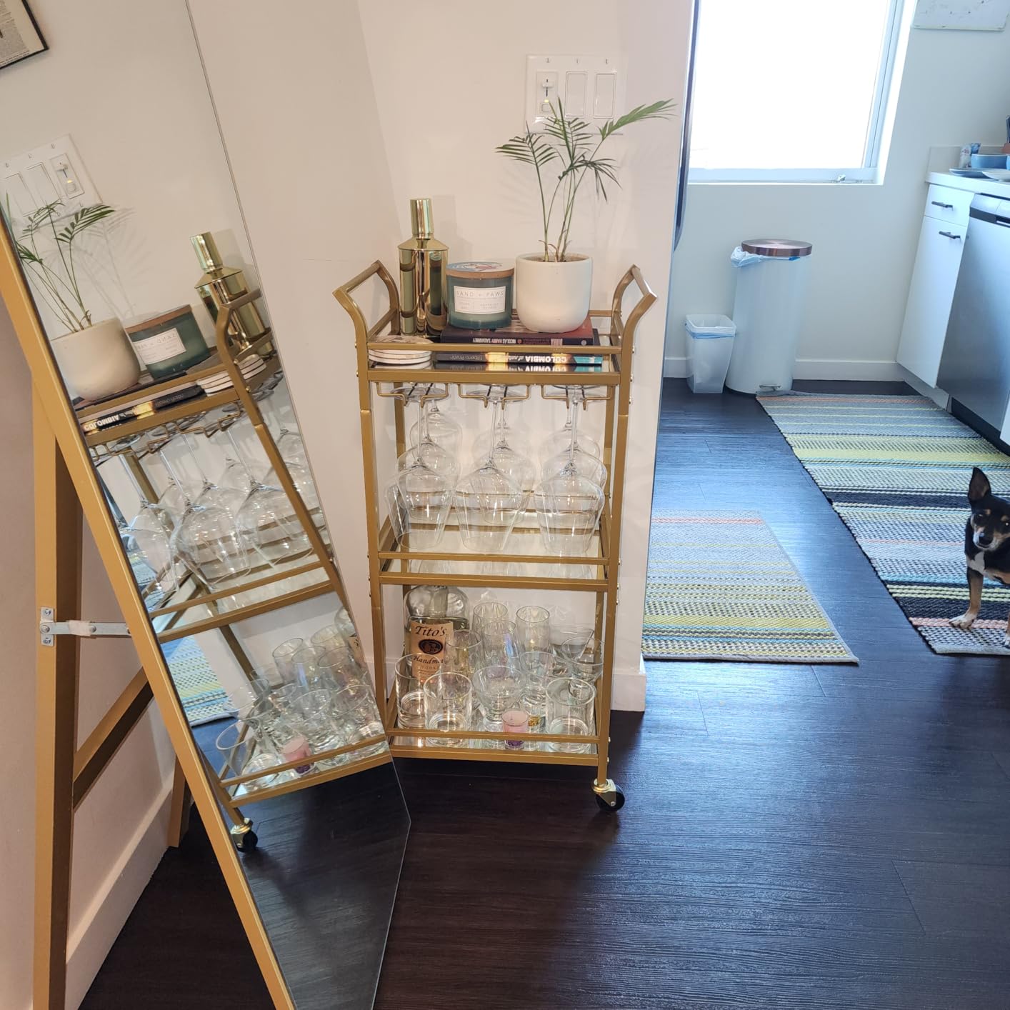 VASAGLE Bar Cart, Home Bar Serving Cart with 3 Tiers, Kitchen Shelf with Wine Rack, Glass Holders, for Small Spaces, Dining Room, Living Room, Pale Gold ULRC101A01 customer photo 1