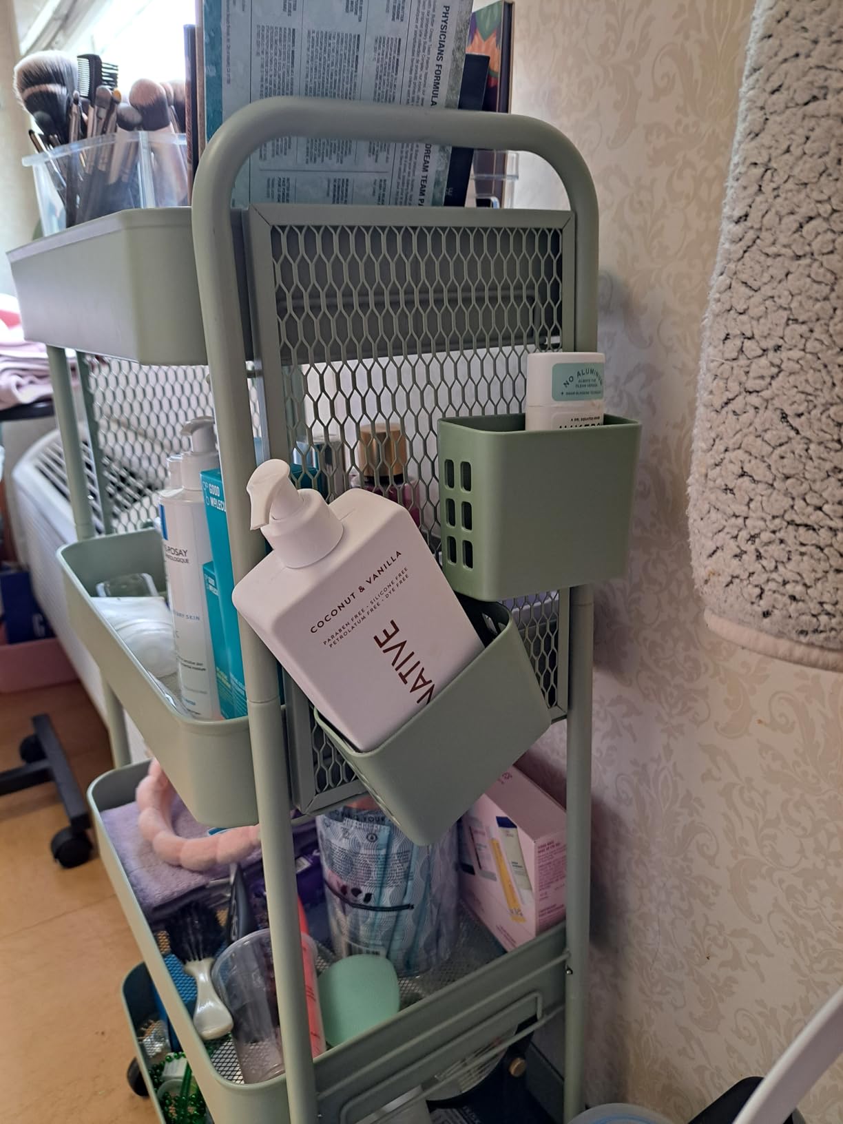 TOOLF 3 Tier Rolling Cart Storage Organizer, Metal Rolling Utility Cart with Wheels, Hooks & Bins for Bathroom, Kitchen, Office, Nursery customer photo 1