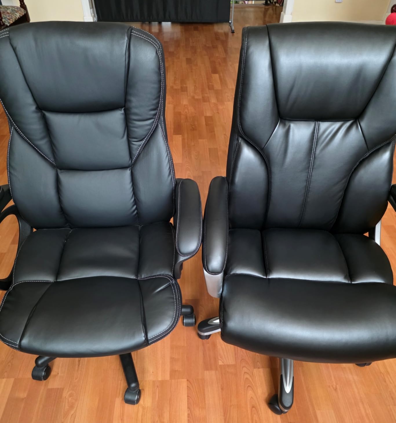 Amazon Basics Executive High Back Office Chair, Adjustable Height, Tilt, Swivel, Padded Armrests, Brown/Gold customer photo 1