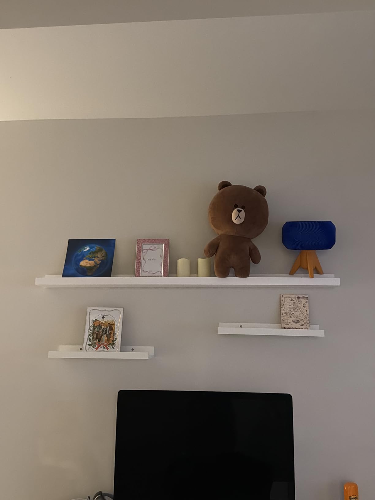 upsimples 6 Pack Wooden Floating Shelves, Wall Storage Decor Shelf for Bathroom, Bedroom, Living Room, Kitchen, Office and Laundry Room, Wall Mounted Display Hanging Shelf, Brown customer photo 2