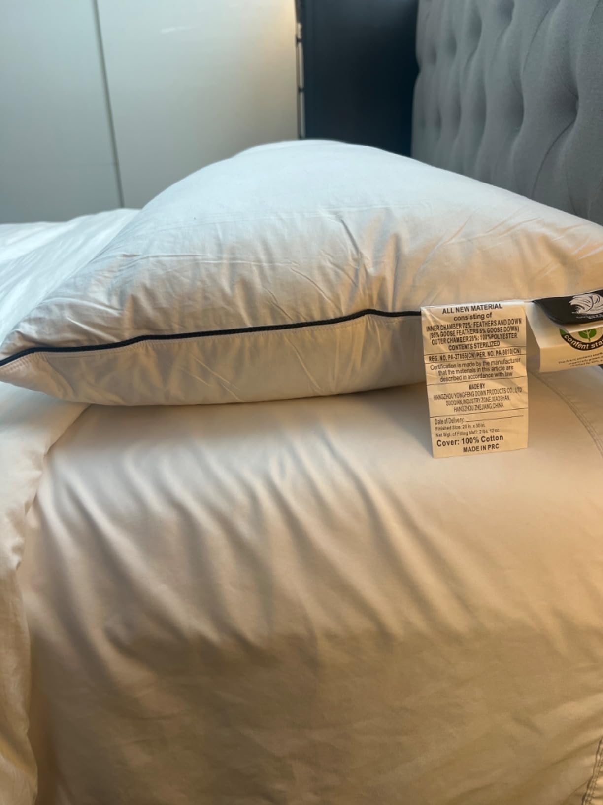 BPC Luxury Hotel Goose Feather Down Pillows Queen Size Set of 2, Medium Firm Bed Pillows for Sleeping, Organic Cotton Cover, Soft Yet Supportive Down Alternative Surround, RDS Certified, White 20