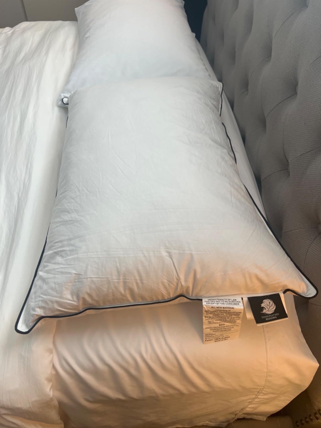 BPC Luxury Hotel Goose Feather Down Pillows Queen Size Set of 2, Medium Firm Bed Pillows for Sleeping, Organic Cotton Cover, Soft Yet Supportive Down Alternative Surround, RDS Certified, White 20