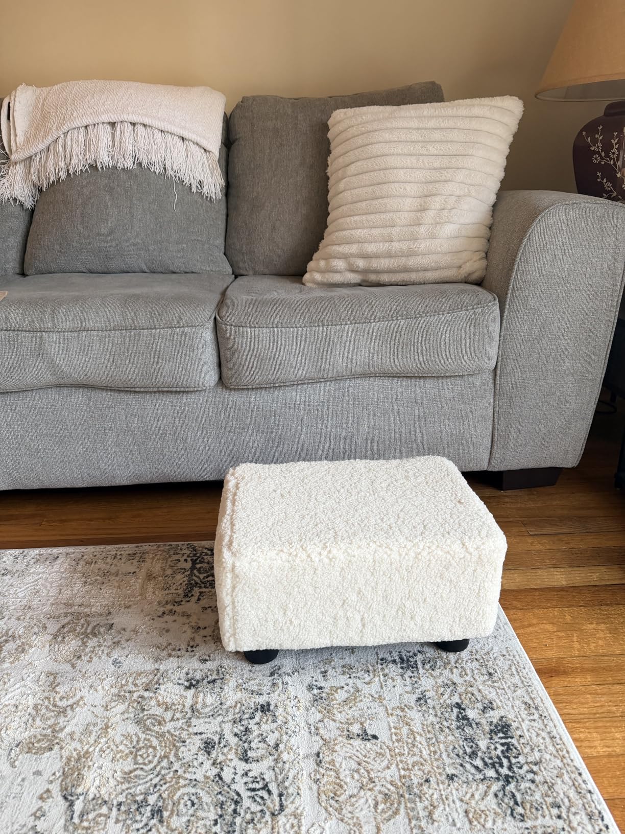 CAROLMADE Small Foot Stool Ottoman Footstool with Legs Under Desk Footrest for Living Room Bedroom and Office, Linen-Beige customer photo 2
