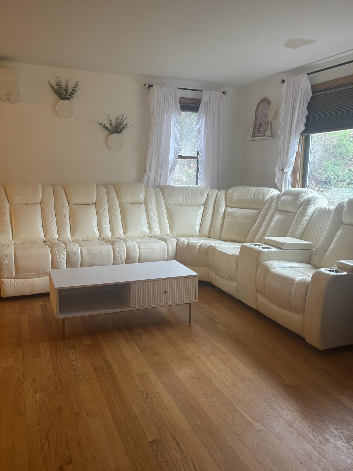 Power Recliner Sectional Couch for Living Room, Breathing Leather Reclining Sectional Sofa, 6 Seat L Shaped Reclining Couch with LED Lighting/Cup Holders/Storage/USB Port customer photo 1