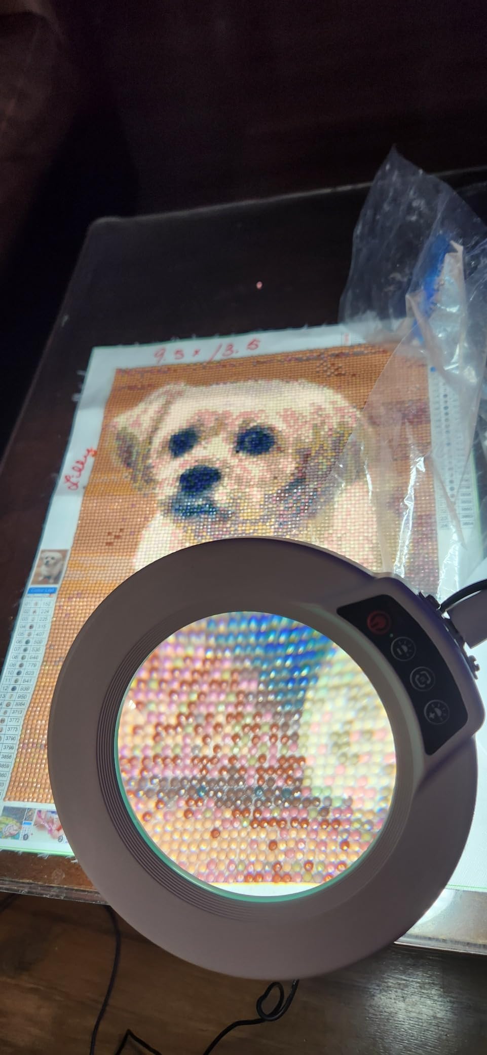 10X Magnifying Glass with Light and Stand, 5 Color Modes Stepless Dimmable LED Lighted Desk Lamp, Hands Free Flexible Gooseneck Magnifier with Light for Craft Hobby Painting Close Work - White customer photo 2