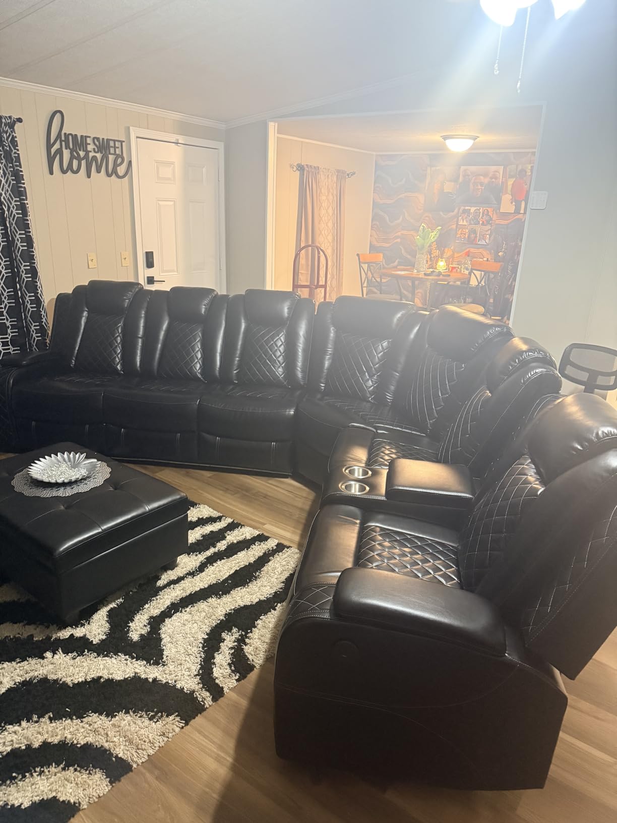 Power Recliner Sofa Sectional Couch with LED Light for Living Room, Leather Reclining Corner Sectional Sofa with 2 Recliner Seats, Cup Holder, Storage Console for House/Home Theater customer photo 1