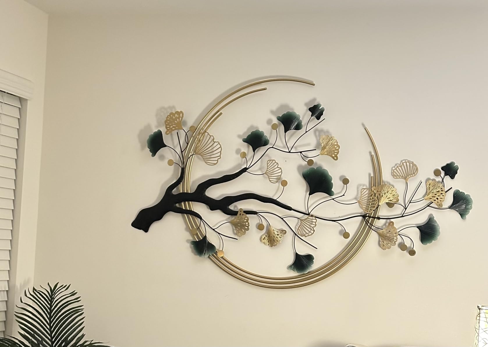 QXSXKJ 3D Metal Wall Art Decor for Living Room Large Modern Wall Sculptures Gold, 59'' Metal Wall-mounted Home Decoration, Creative Ginkgo Decor for Living Room Dining Room Bedroom customer photo 2