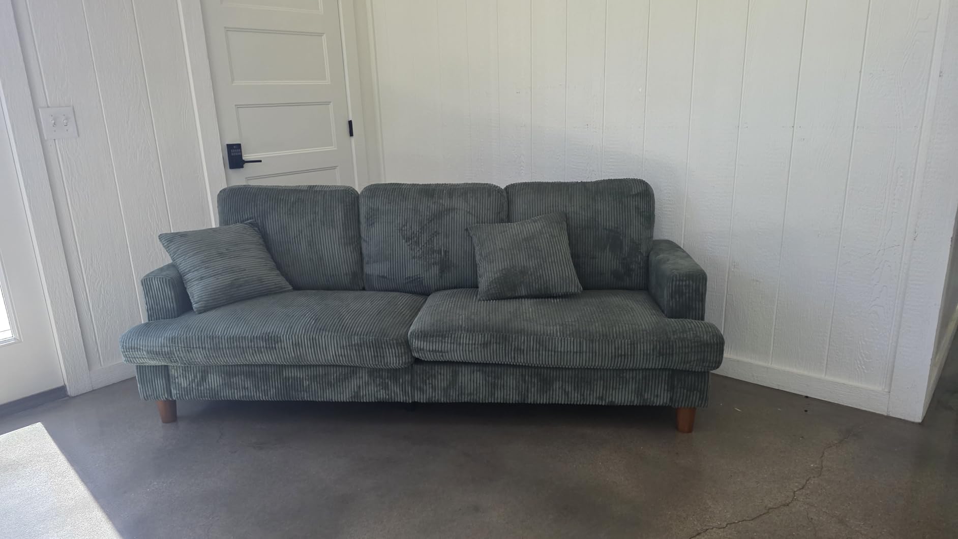 Kidirect 70in Corduroy Couch, Sofas for Living Room No Tool Assembly, Comfy Couches for Living Room 21in Deep Seats, Oversized Loveseat Sofa with 2 Pillows, 3 Seater Couch for Bedroom, Green Sofa customer photo 2