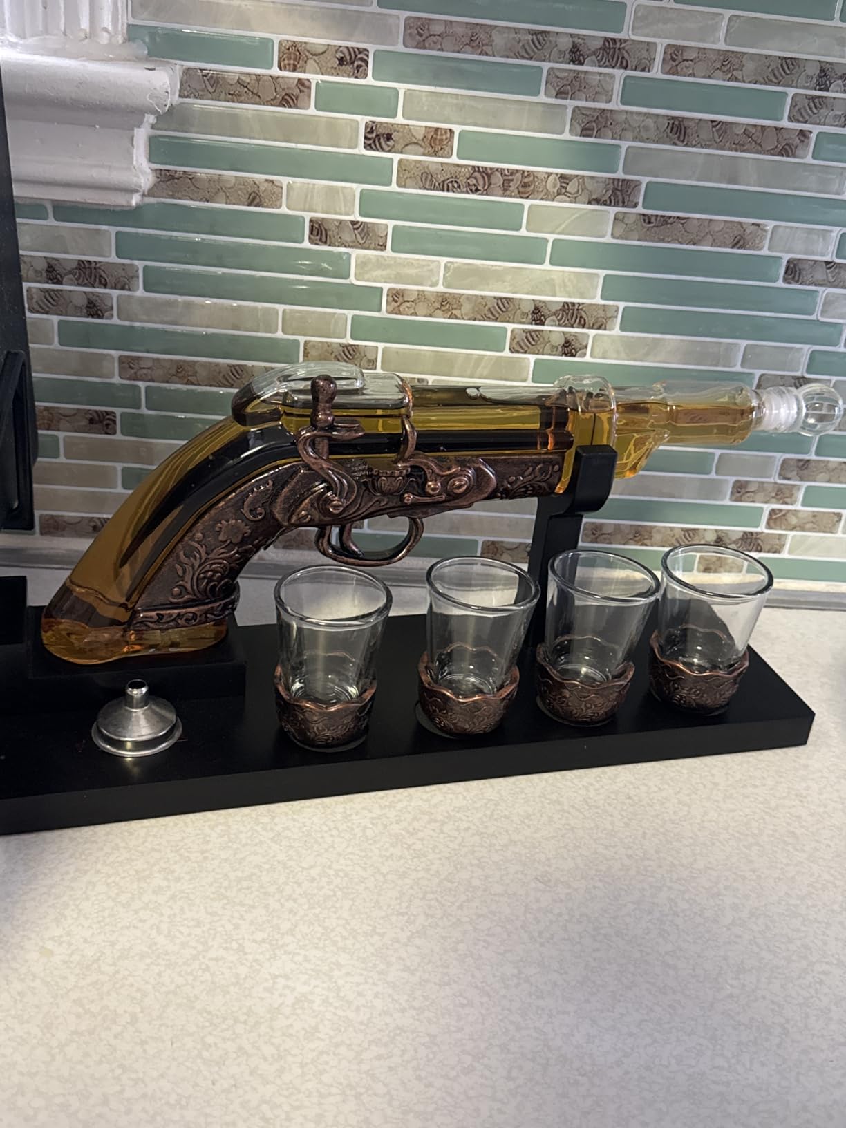 Gun Whisky Decanter Set with 4 Shot Glasses, Cool, Unique Gifts for Men Dad Boyfriends, Liquor Gun Decanter Set A Great Addition to Home Bar, Gun Liquor Dispenser Fun Conversation Starter customer photo 2